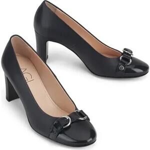 AGL Retro Irina Pump Black Leather Cap Toe Comfortable Dress Shoes Size 41